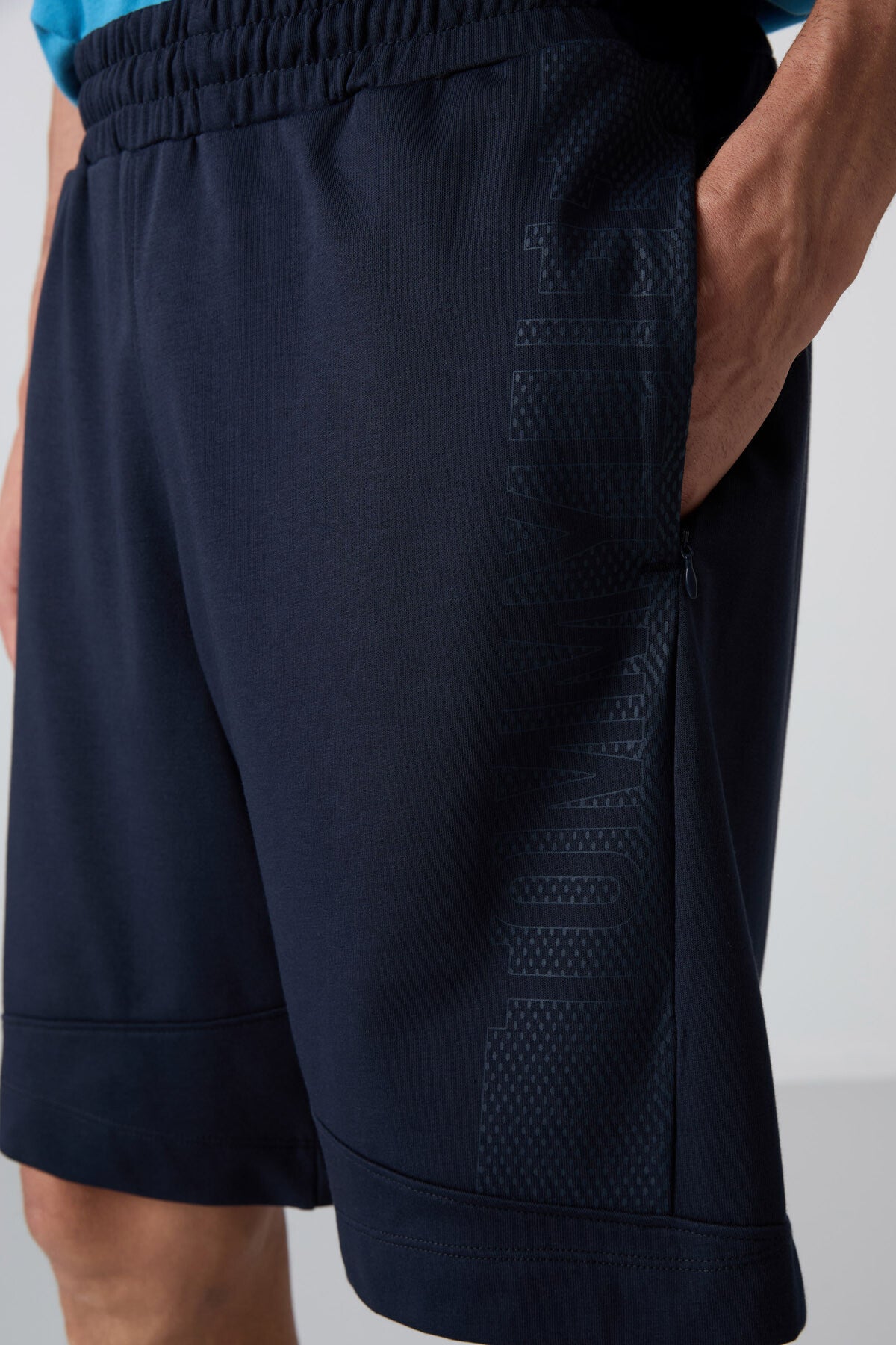 Navy Blue Cotton Thick Soft Textured Comfort Fit Printed Men's Shorts - 81265