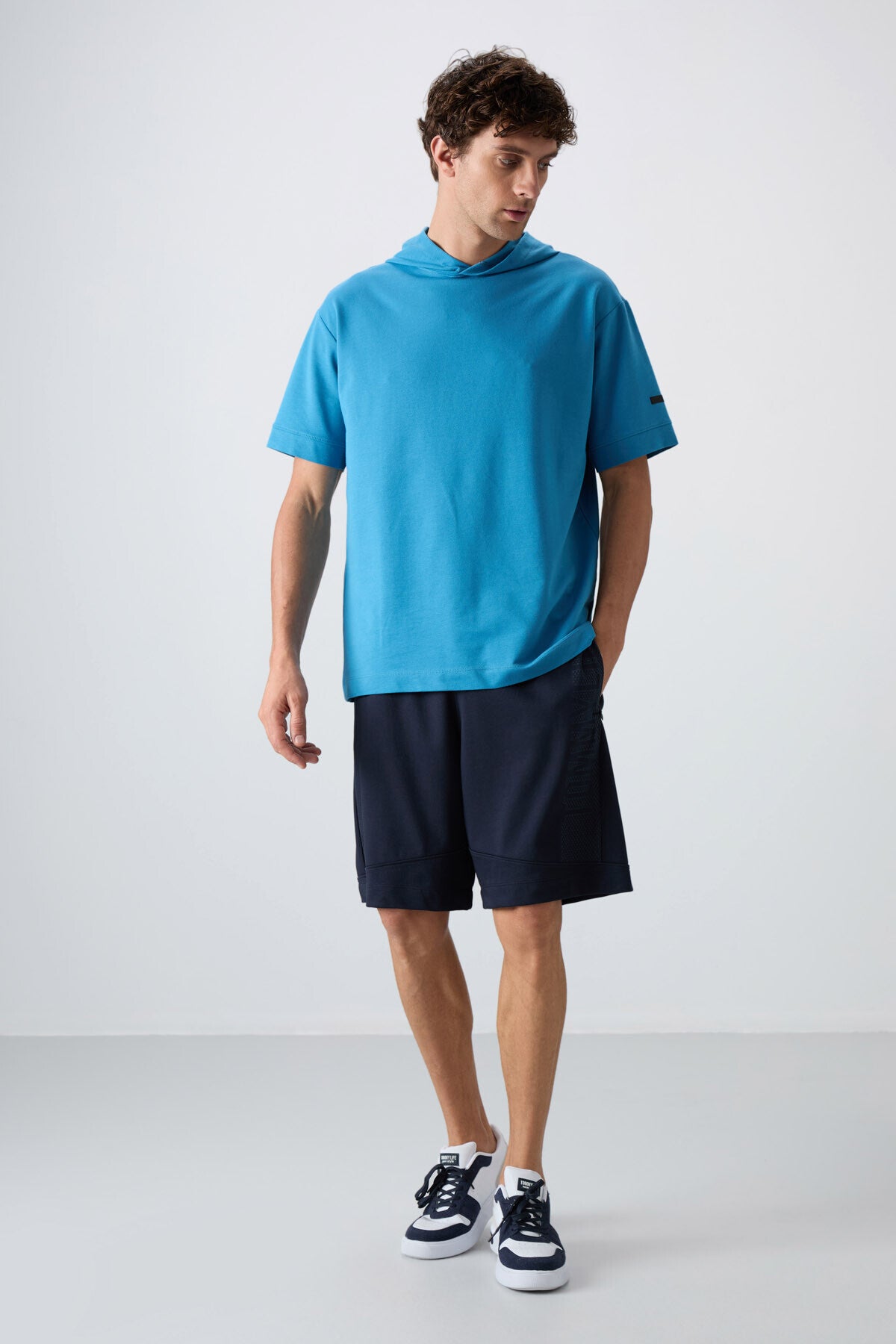 Navy Blue Cotton Thick Soft Textured Comfort Fit Printed Men's Shorts - 81265