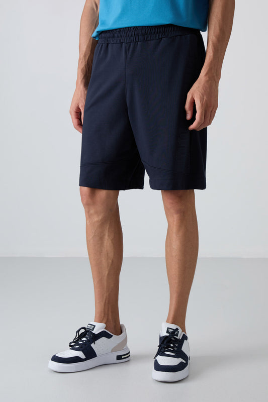 Navy Blue Cotton Thick Soft Textured Comfort Fit Printed Men's Shorts - 81265