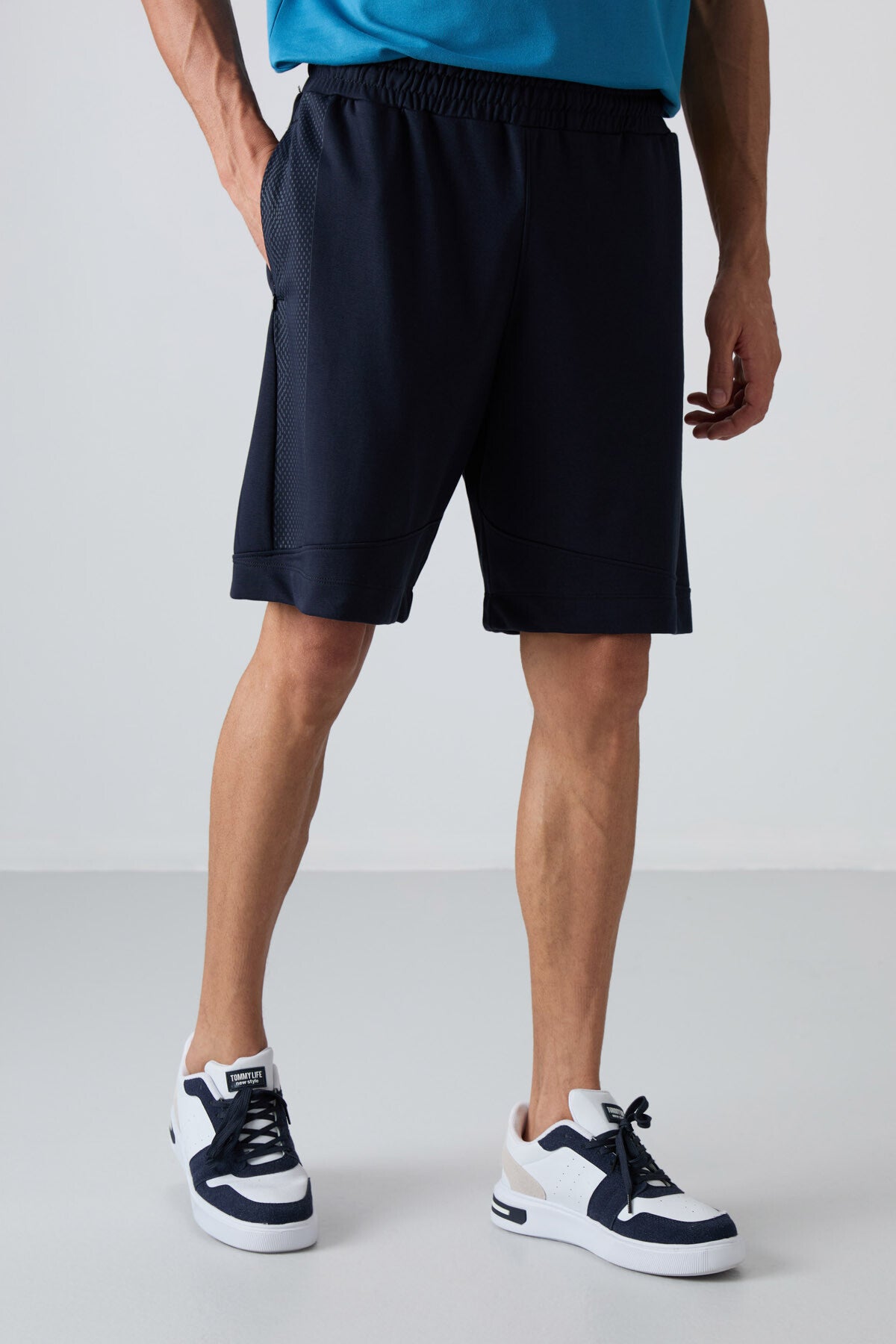 Navy Blue Cotton Thick Soft Textured Comfort Fit Printed Men's Shorts - 81265