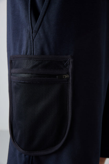 Navy Blue Cotton Thick Soft Textured Comfort Fit Printed Men's Shorts - 81266