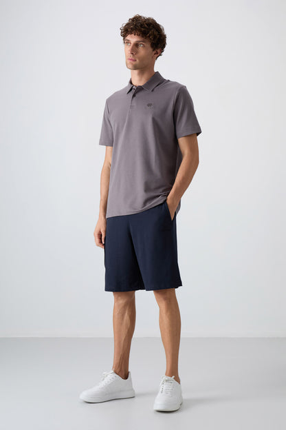 Navy Blue Cotton Thick Soft Textured Comfort Fit Printed Men's Shorts - 81266