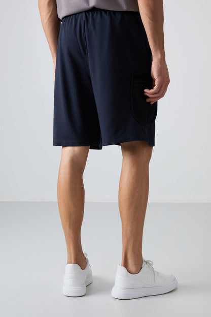 Navy Blue Cotton Thick Soft Textured Comfort Fit Printed Men's Shorts - 81266