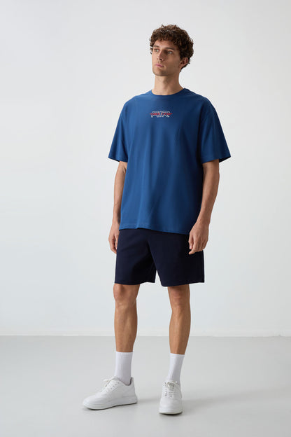 Navy Blue Cotton Thick Soft Textured Comfort Fit Basic Men's Shorts - 81274