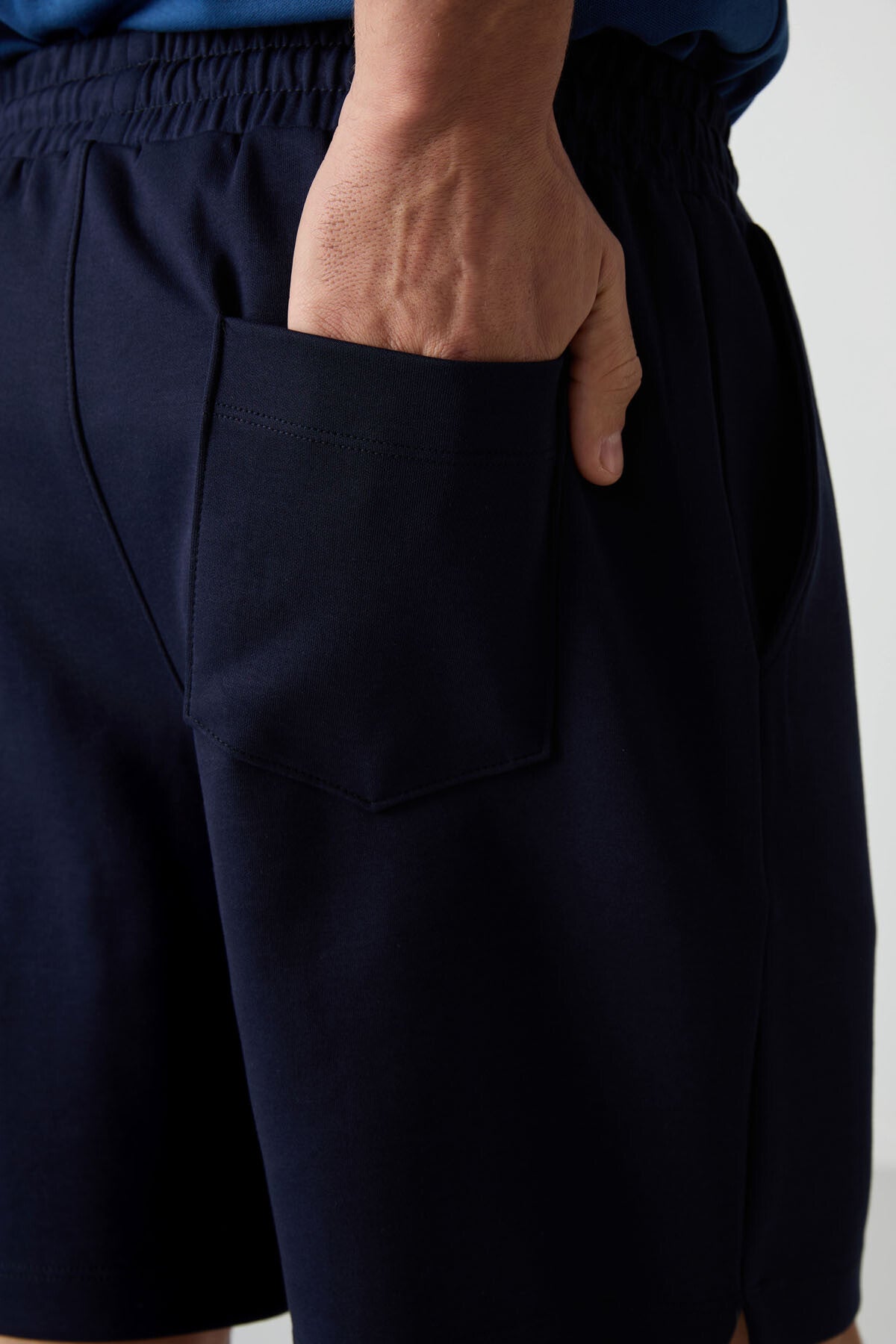 Navy Blue Cotton Thick Soft Textured Comfort Fit Basic Men's Shorts - 81274