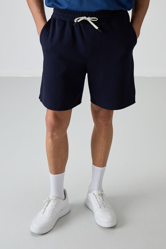 Navy Blue Cotton Thick Soft Textured Comfort Fit Basic Men's Shorts - 81274