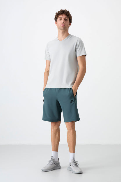 Forest Green Hidden Zipper Back Pocket Laced Standard Fit Men's Shorts - 81136