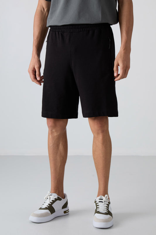 Black Cotton Thick Soft Textured Comfort Fit Basic Men's Shorts - 81259