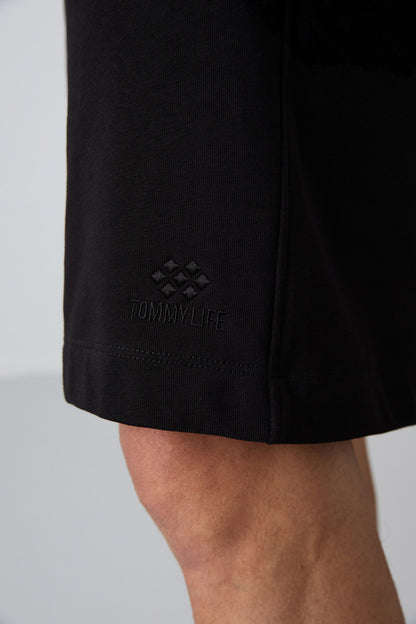 Black Cotton Thick Soft Textured Comfort Fit Basic Men's Shorts - 81259