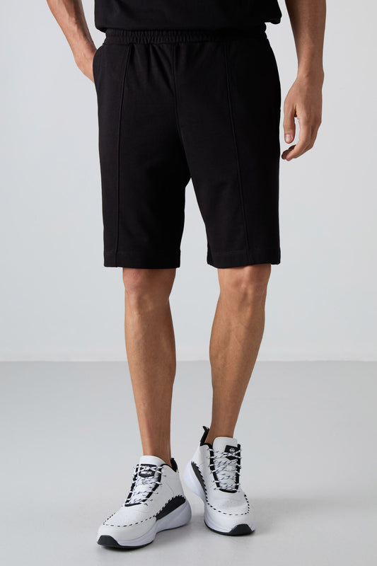 Black Cotton Thick Soft Textured Comfort Fit Basic Men's Shorts - 81261