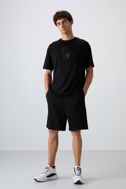 Black Cotton Thick Soft Textured Comfort Fit Basic Men's Shorts - 81261