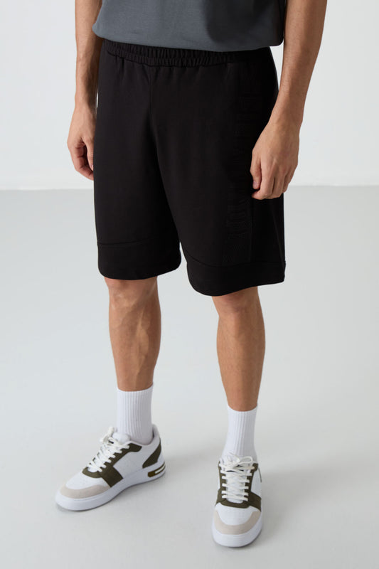 Black Cotton Thick Soft Textured Comfort Fit Printed Men's Shorts - 81265