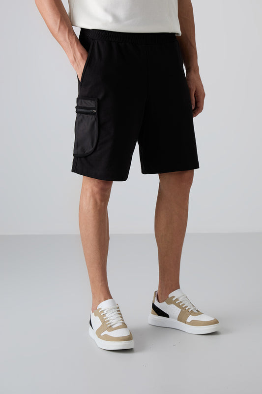 Black Cotton Thick Soft Textured Comfort Fit Printed Men's Shorts - 81266