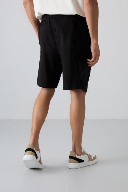 Black Cotton Thick Soft Textured Comfort Fit Printed Men's Shorts - 81266