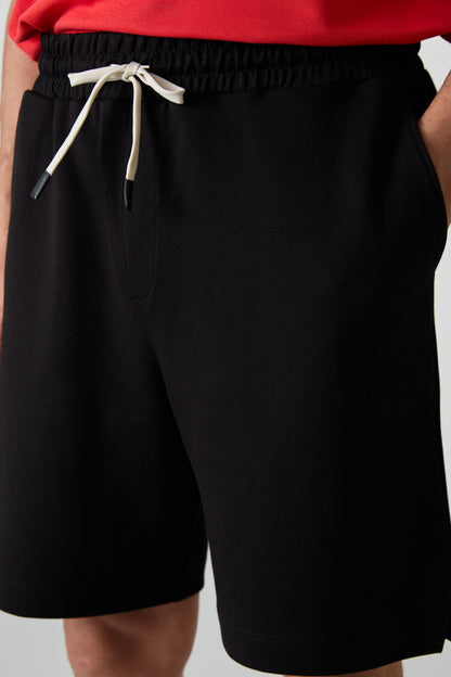 Black Cotton Thick Soft Textured Comfort Fit Basic Men's Shorts - 81274