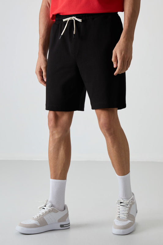 Black Cotton Thick Soft Textured Comfort Fit Basic Men's Shorts - 81274