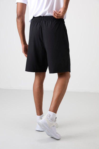 Black Polyester Thick Soft Comfort Fit Men's Shorts - 81268