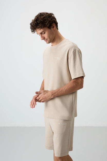 Cotton Thick Soft Textured Oversize Fit Embroidered Men's Shorts Set - 85250
