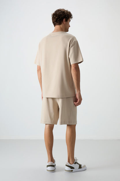 Cotton Thick Soft Textured Oversize Fit Embroidered Men's Shorts Set - 85250