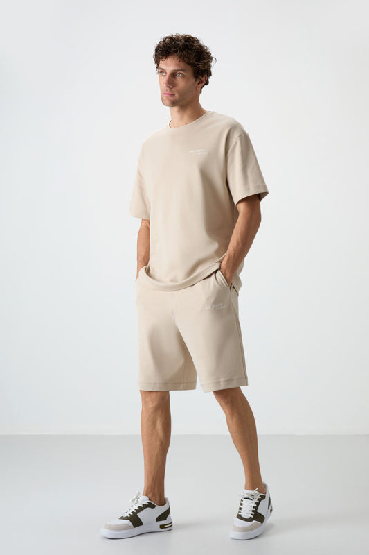 Cotton Thick Soft Textured Oversize Fit Embroidered Men's Shorts Set - 85250