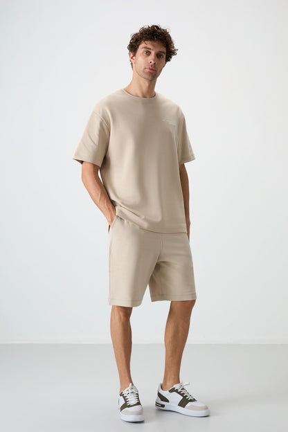 Cotton Thick Soft Textured Oversize Fit Embroidered Men's Shorts Set - 85250