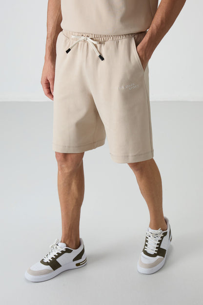 Cotton Thick Soft Textured Oversize Fit Embroidered Men's Shorts Set - 85250