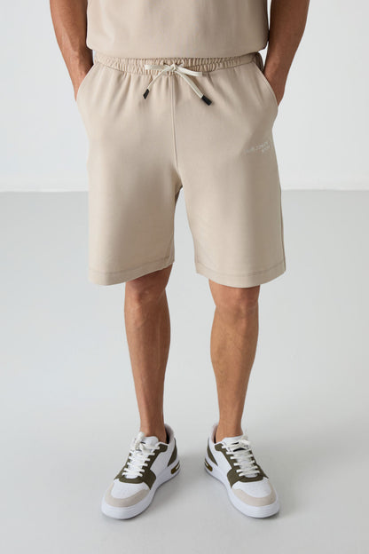 Cotton Thick Soft Textured Oversize Fit Embroidered Men's Shorts Set - 85250