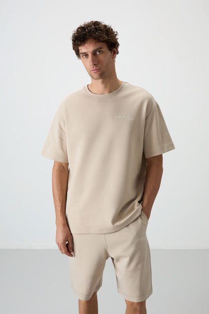 Cotton Thick Soft Textured Oversize Fit Embroidered Men's Shorts Set - 85250
