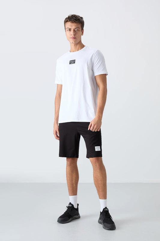 White - Black Cotton Soft Textured Standard Fit Printed Men's Shorts Set - 85243