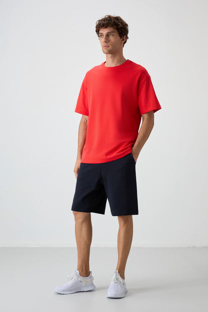 Fiesta - Navy Blue Cotton Thick Soft Textured Oversize Fit Basic Men's Shorts Set - 85249