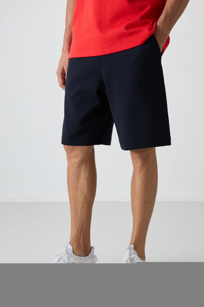 Fiesta - Navy Blue Cotton Thick Soft Textured Oversize Fit Basic Men's Shorts Set - 85249