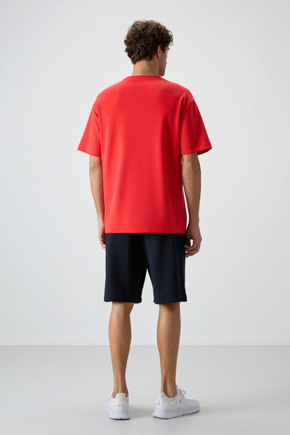 Fiesta - Navy Blue Cotton Thick Soft Textured Oversize Fit Basic Men's Shorts Set - 85249