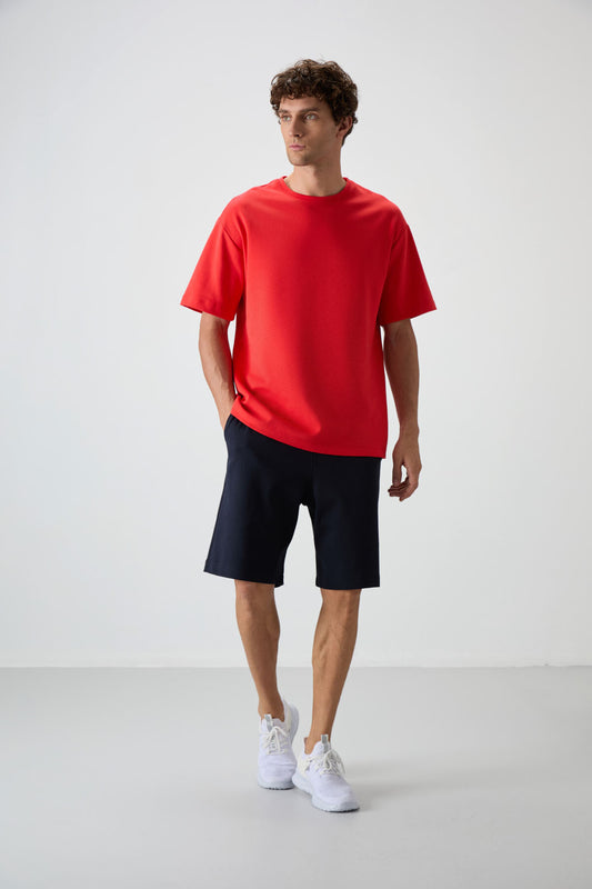 Fiesta - Navy Blue Cotton Thick Soft Textured Oversize Fit Basic Men's Shorts Set - 85249