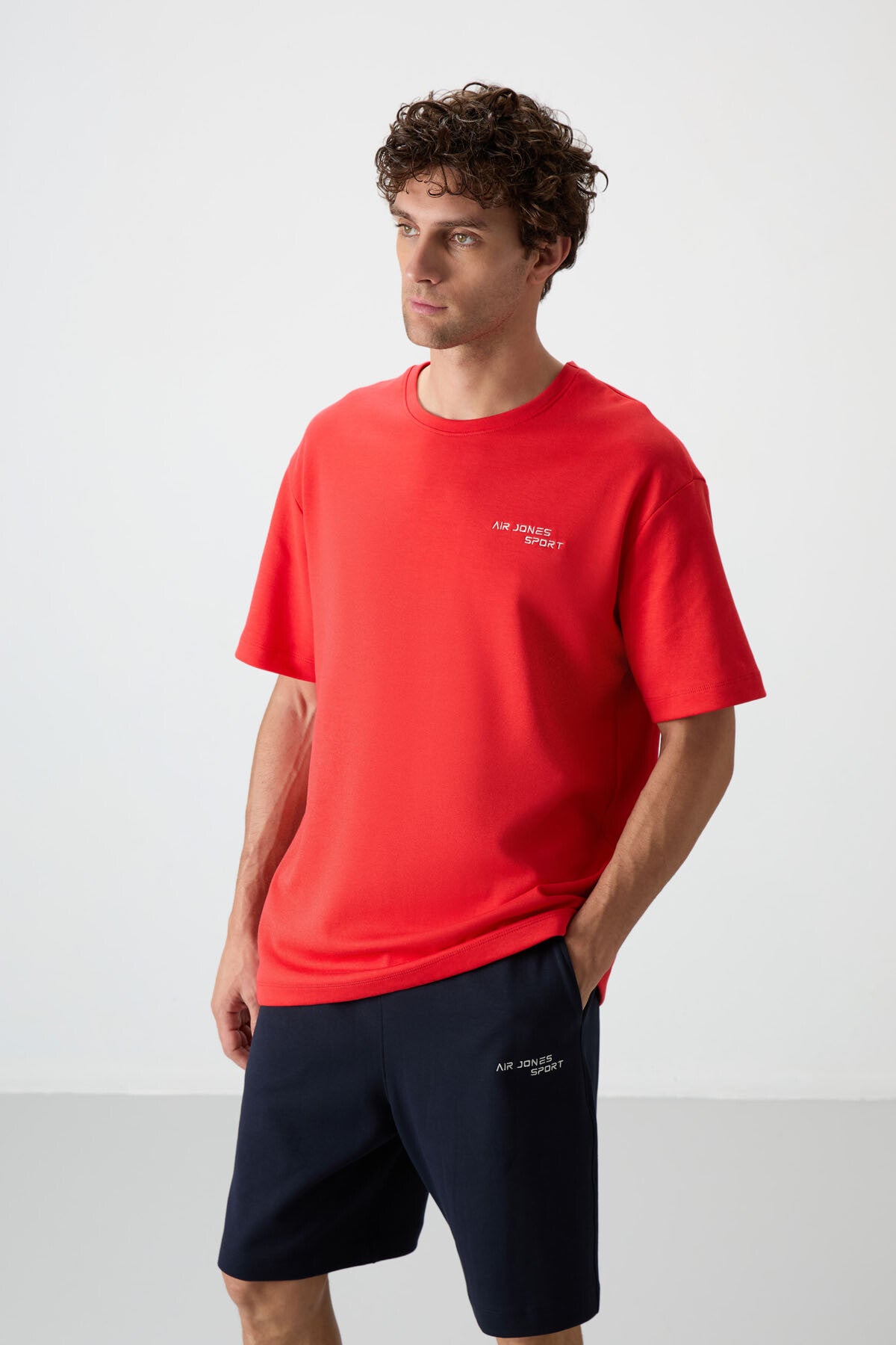 Fiesta - Navy Blue Cotton Thick Soft Textured Oversize Fit Embroidered Men's Shorts Set - 85250