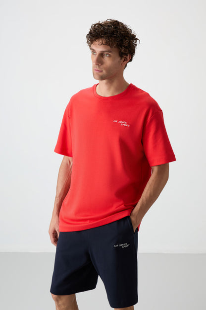 Fiesta - Navy Blue Cotton Thick Soft Textured Oversize Fit Embroidered Men's Shorts Set - 85250