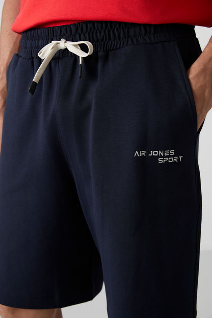 Fiesta - Navy Blue Cotton Thick Soft Textured Oversize Fit Embroidered Men's Shorts Set - 85250