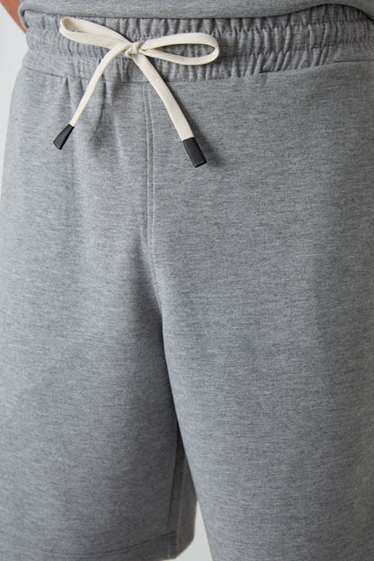 Grey Melange Cotton Thick Soft Textured Oversize Fit Basic Men's Shorts Set - 85249
