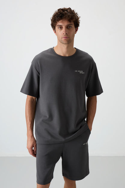 Cotton Thick Soft Textured Oversize Fit Embroidered Men's Shorts Set - 85250