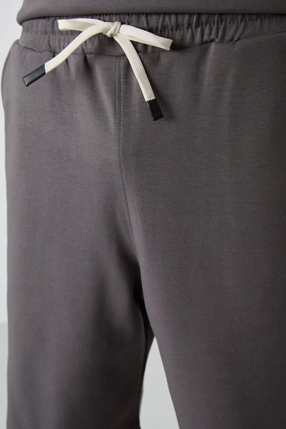 Dark Grey Cotton Thick Soft Textured Oversize Fit Basic Men's Shorts Set - 85249