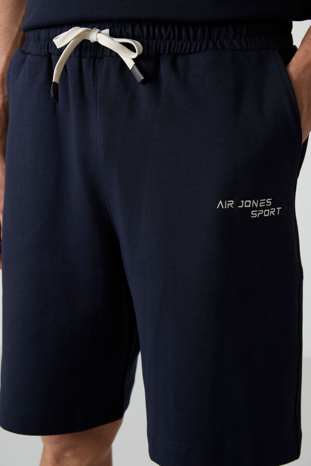 Navy Blue Cotton Thick Soft Textured Oversize Fit Embroidered Men's Shorts Set - 85250