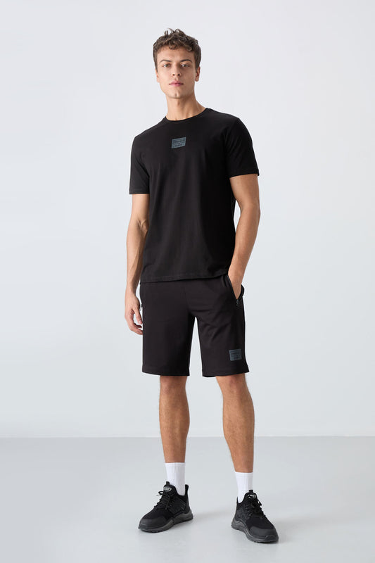 Black Cotton Soft Textured Standard Fit Printed Men's Shorts Set - 85243