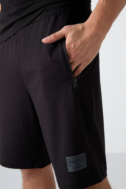 Black Cotton Soft Textured Standard Fit Printed Men's Shorts Set - 85243