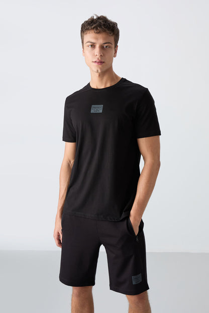 Black Cotton Soft Textured Standard Fit Printed Men's Shorts Set - 85243