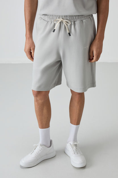 Stone Cotton Thick Soft Textured Oversize Fit Embroidered Men's Shorts Set - 85250