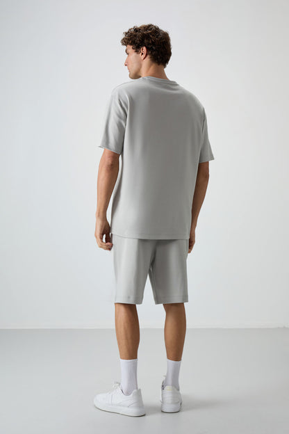 Stone Cotton Thick Soft Textured Oversize Fit Embroidered Men's Shorts Set - 85250