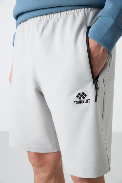 Stone Hidden Zipper Back Pocket Laced Standard Fit Men's Shorts - 81136