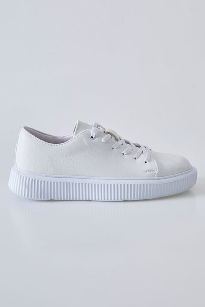White Laced Perforated PU Leather Men's Sports Shoes - 89129