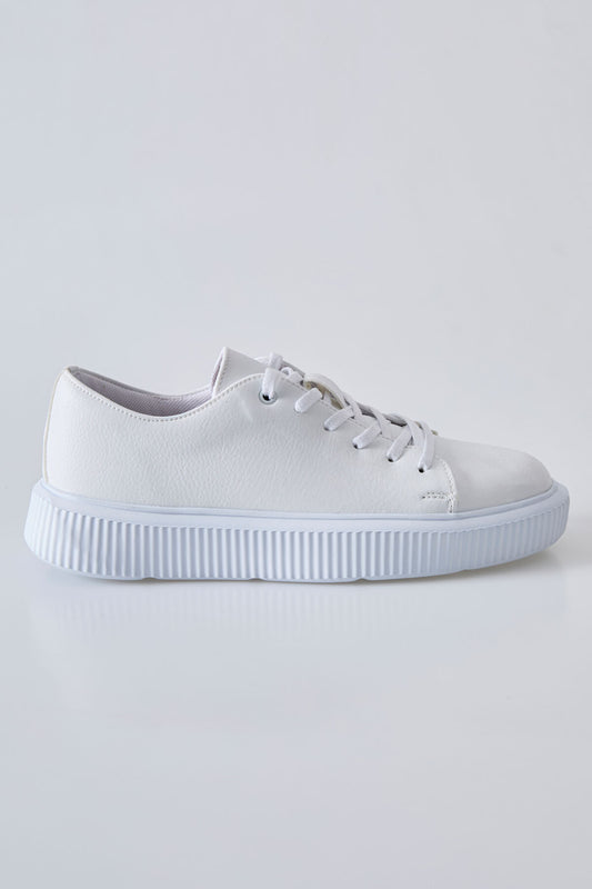 White Laced Perforated PU Leather Men's Sports Shoes - 89129