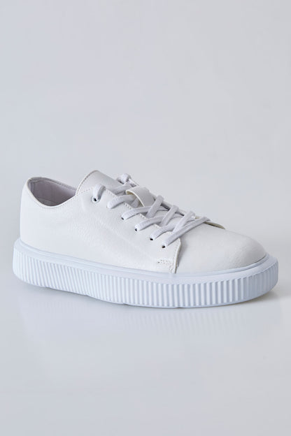 White Laced Perforated PU Leather Men's Sports Shoes - 89129