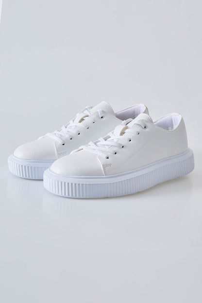 White Laced Perforated PU Leather Men's Sports Shoes - 89129
